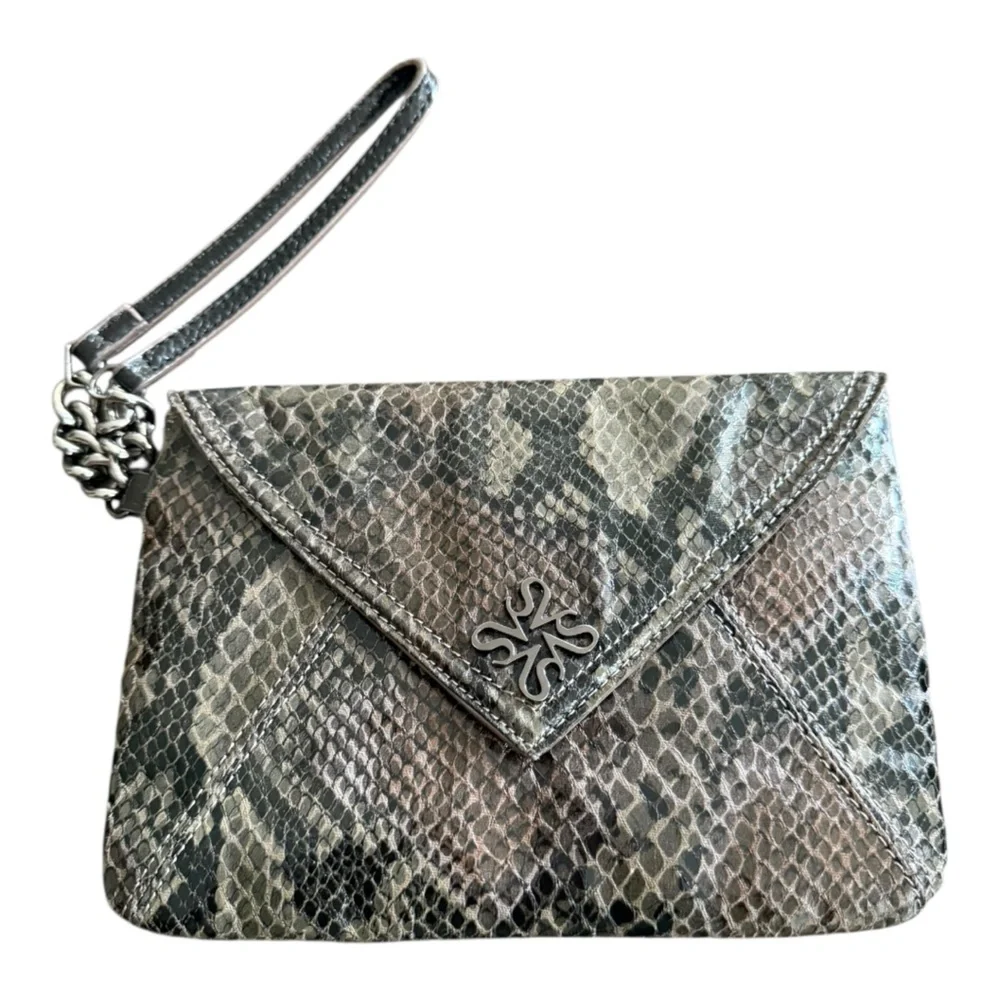 Elegant Snakeskin Wristlet Clutch Purse Vegan Leather Black …